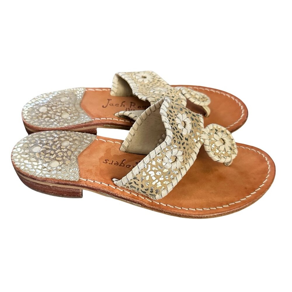 Jack Rogers Thong Sandals Hamptons Navajo Whipstitch Leather Old Money 6